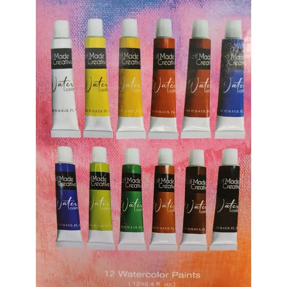 17 Pc WATERCOLOR Tubes Paint Set‎ w 4 Taklon Paint Brushes + Art Palette Value